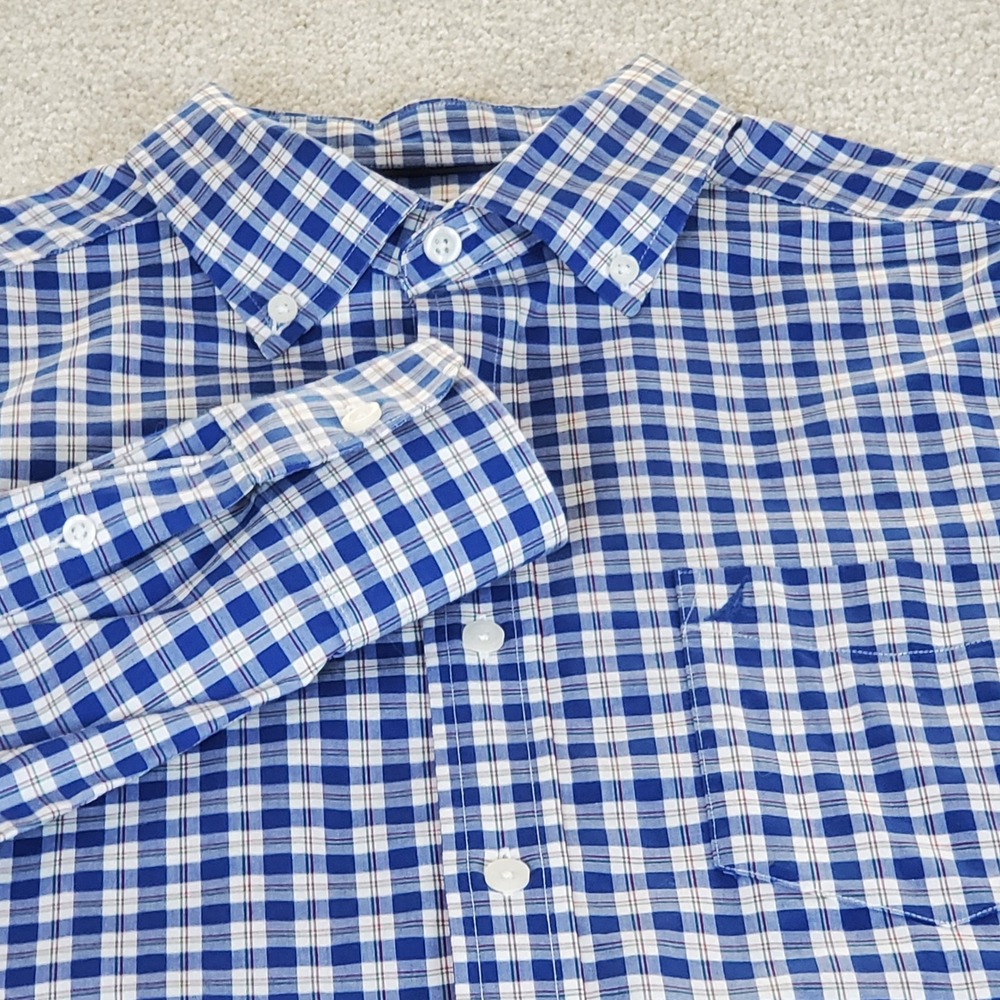 Nautica Button Down Shirt Men's Large Blue Plaid Nautica Flex Wrinkle Resistant